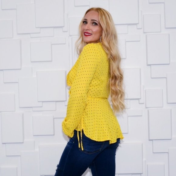 Polka Dot Wrap Top - Yellow - Picture 4 of 5